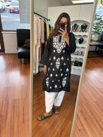 Load image into Gallery viewer, Black and White Chikankari Silk Kurta
