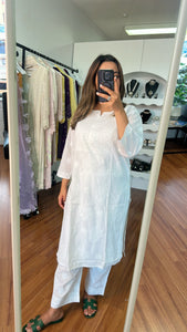 Chikankari handembroidered cotton set - White