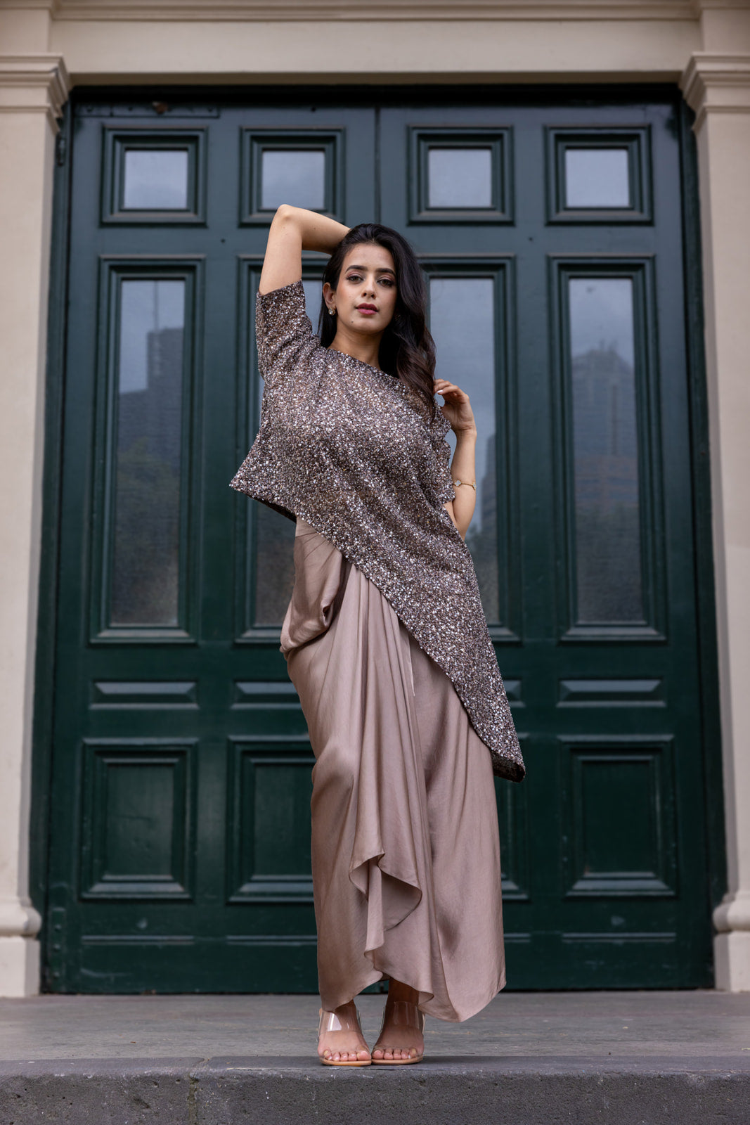 Drapes by HLS - Asymmetrical Drape Skirt Set