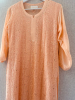Load image into Gallery viewer, Peach Premium Chikankari Georgette Kurta
