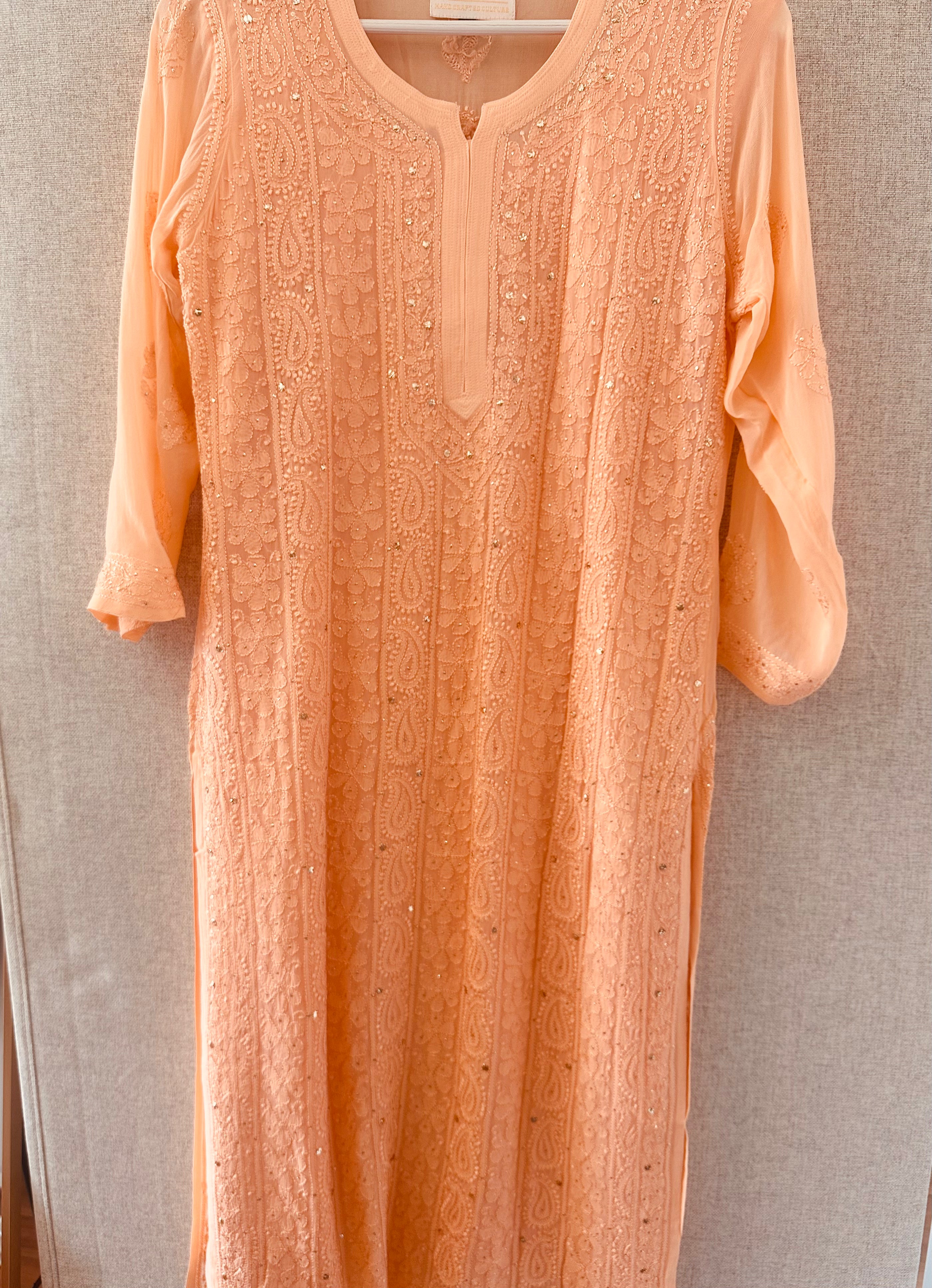 Peach Premium Chikankari Georgette Kurta