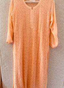 Peach Premium Chikankari Georgette Kurta