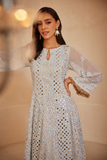 Load image into Gallery viewer, Powder blue anarkali with chikankari, mirror and gotta
