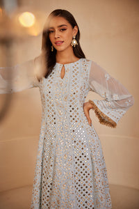 Powder blue anarkali with chikankari, mirror and gotta