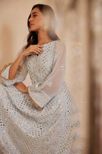 Load image into Gallery viewer, Powder blue anarkali with chikankari, mirror and gotta
