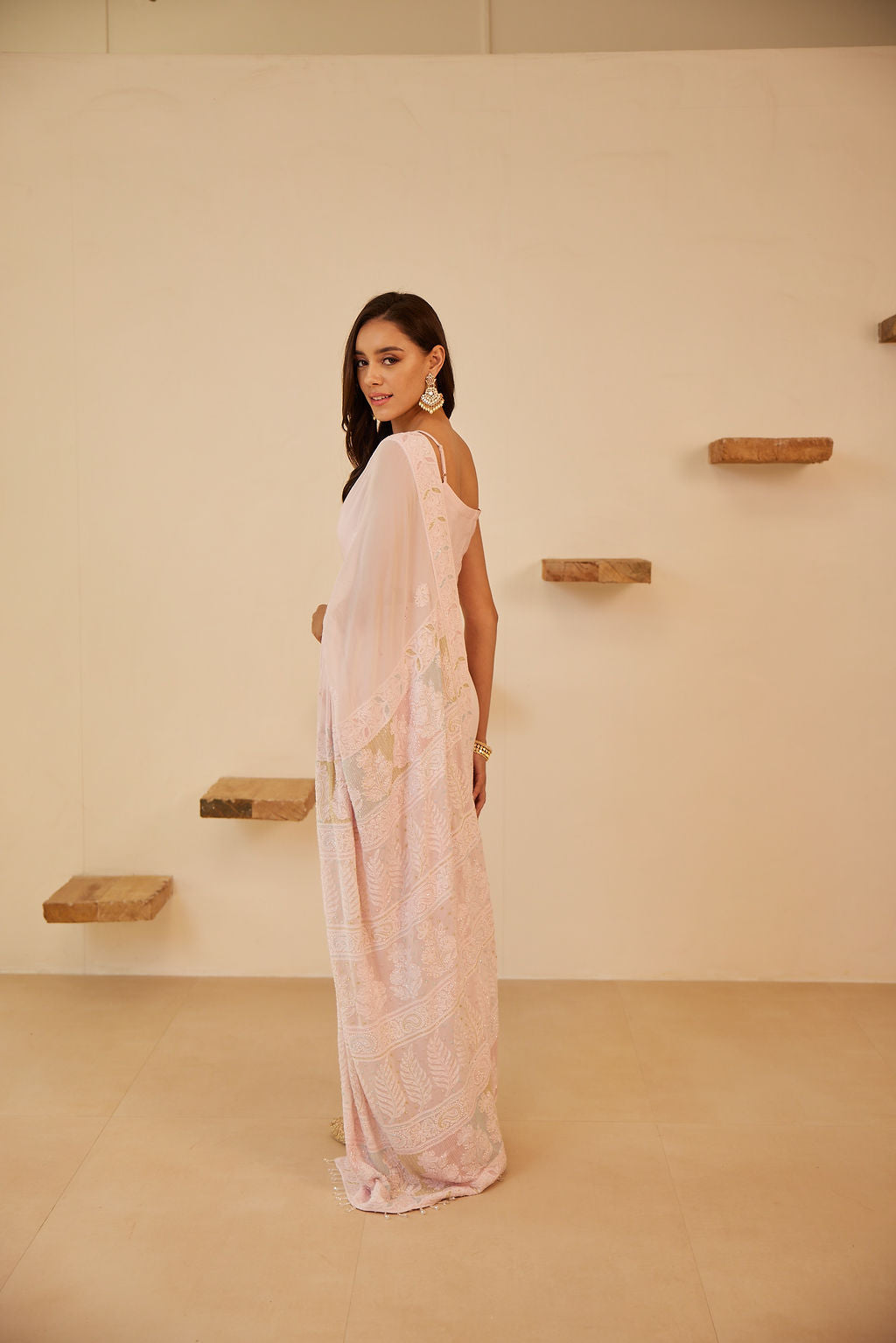Chikankari & Crystals Embellished Saree