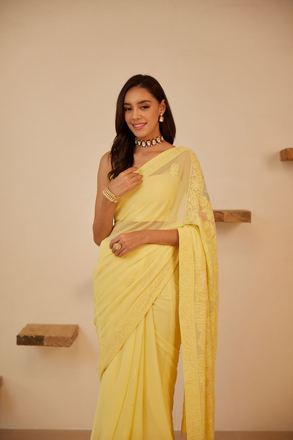 Chikankari & Crystals Embellished Saree