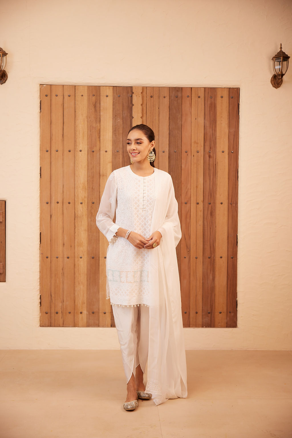 Chikankari and crystal handwork suit with tulip pants