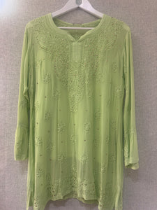 Mint green Chikankari and Mukaish handwork short kurta
