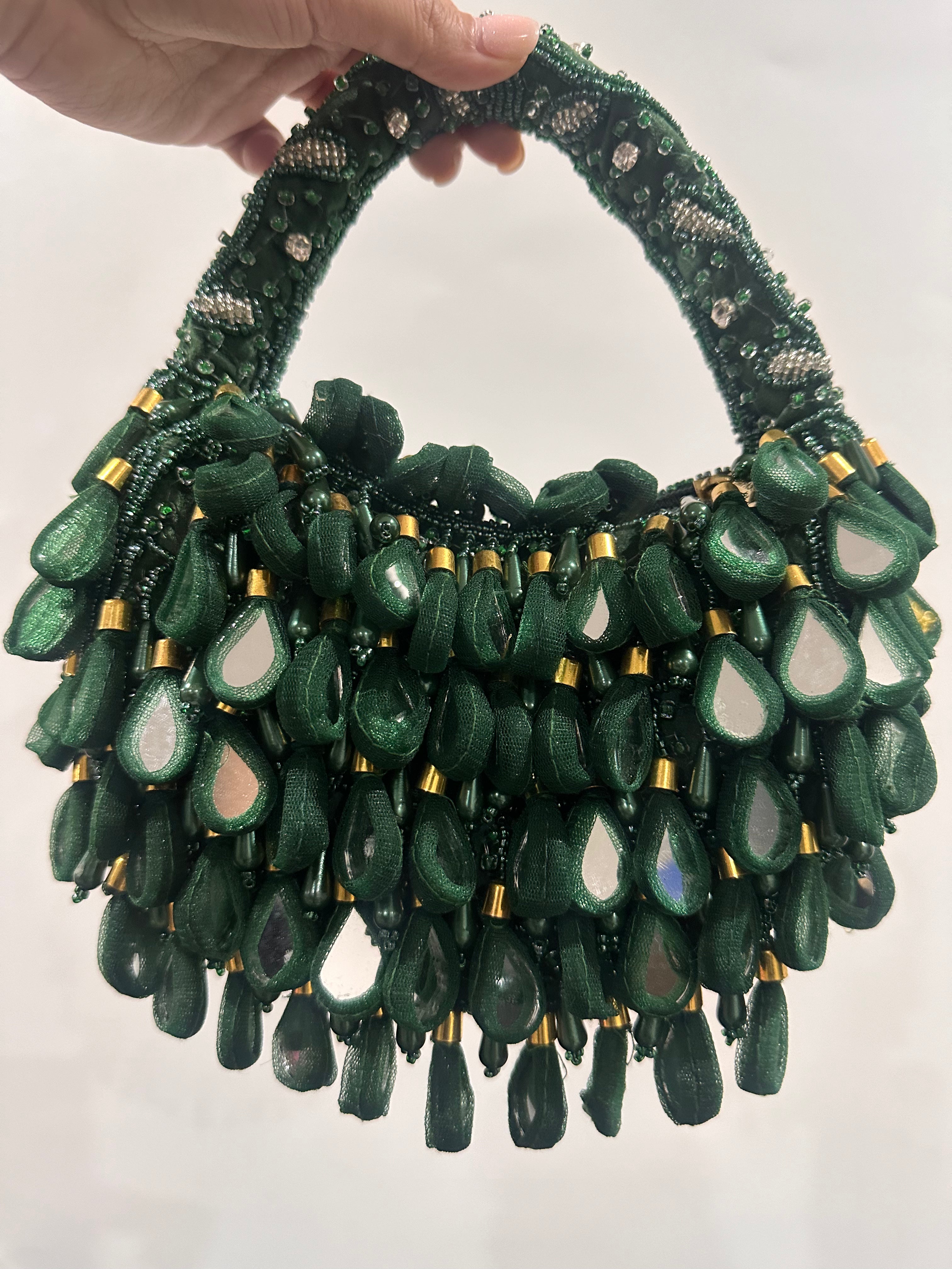Handcrafted Dancing Mirror Tassel Bag - Green