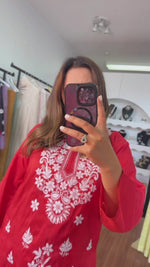 Load and play video in Gallery viewer, Red and White Chikankari Silk Kurta
