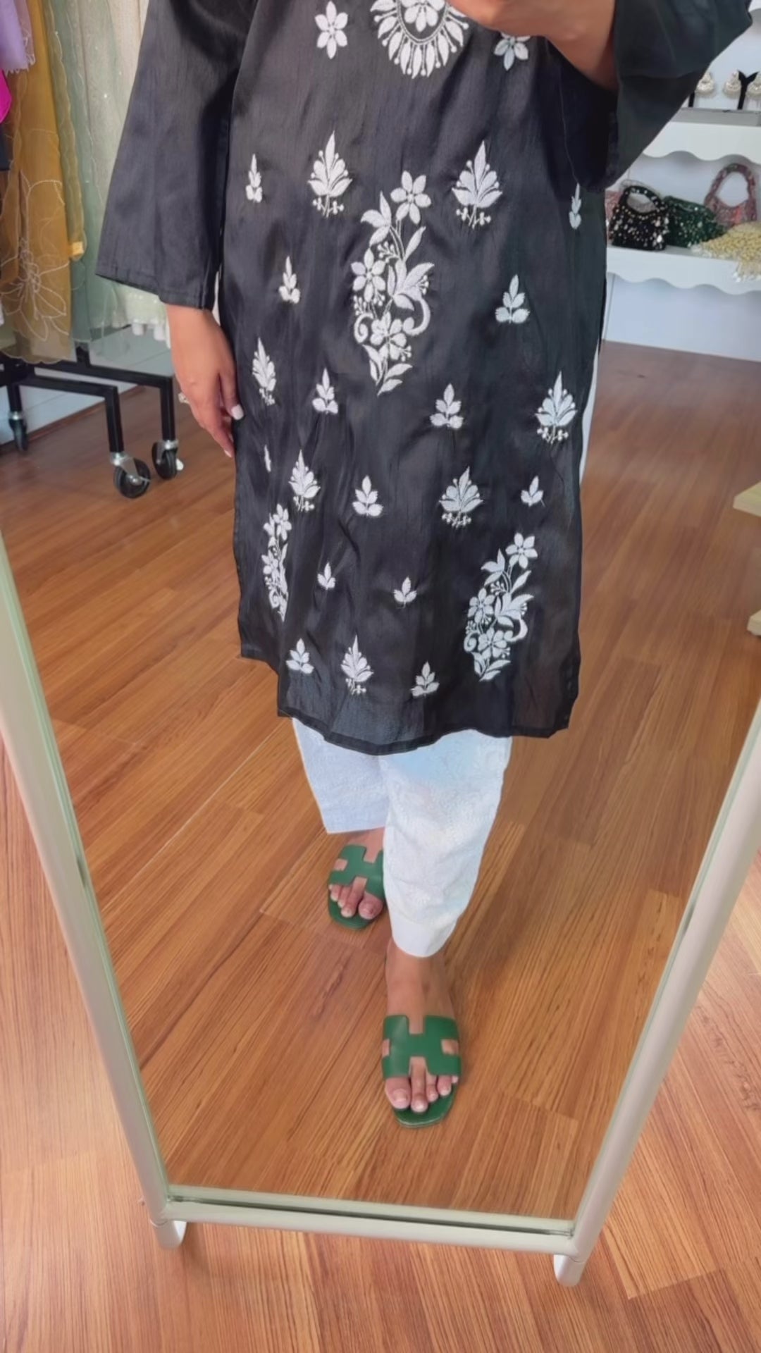 Black and White Chikankari Silk Kurta