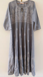 Muslin anarkali chikankari kurta - Grey