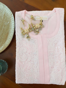 Powder Pink Front Jaal Chikankari Kurta