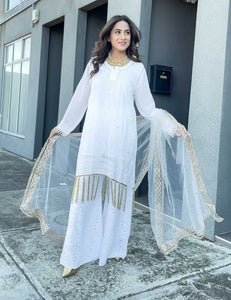 Chikankari and mukaish handwork georgette pallazos (Restocked)