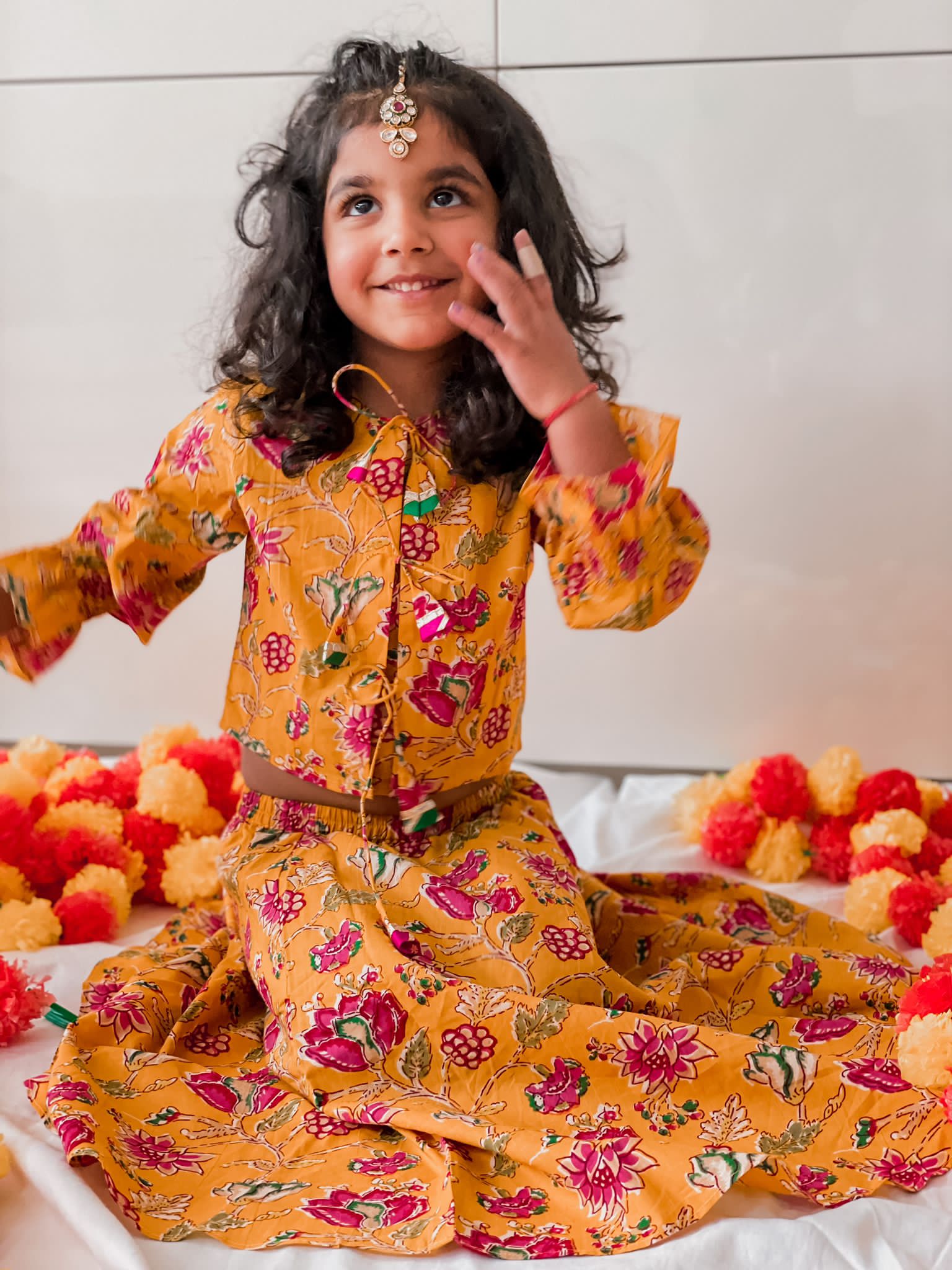 Hand-blockprint Mustard Lehenga Set