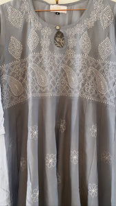 Muslin anarkali chikankari kurta - Grey
