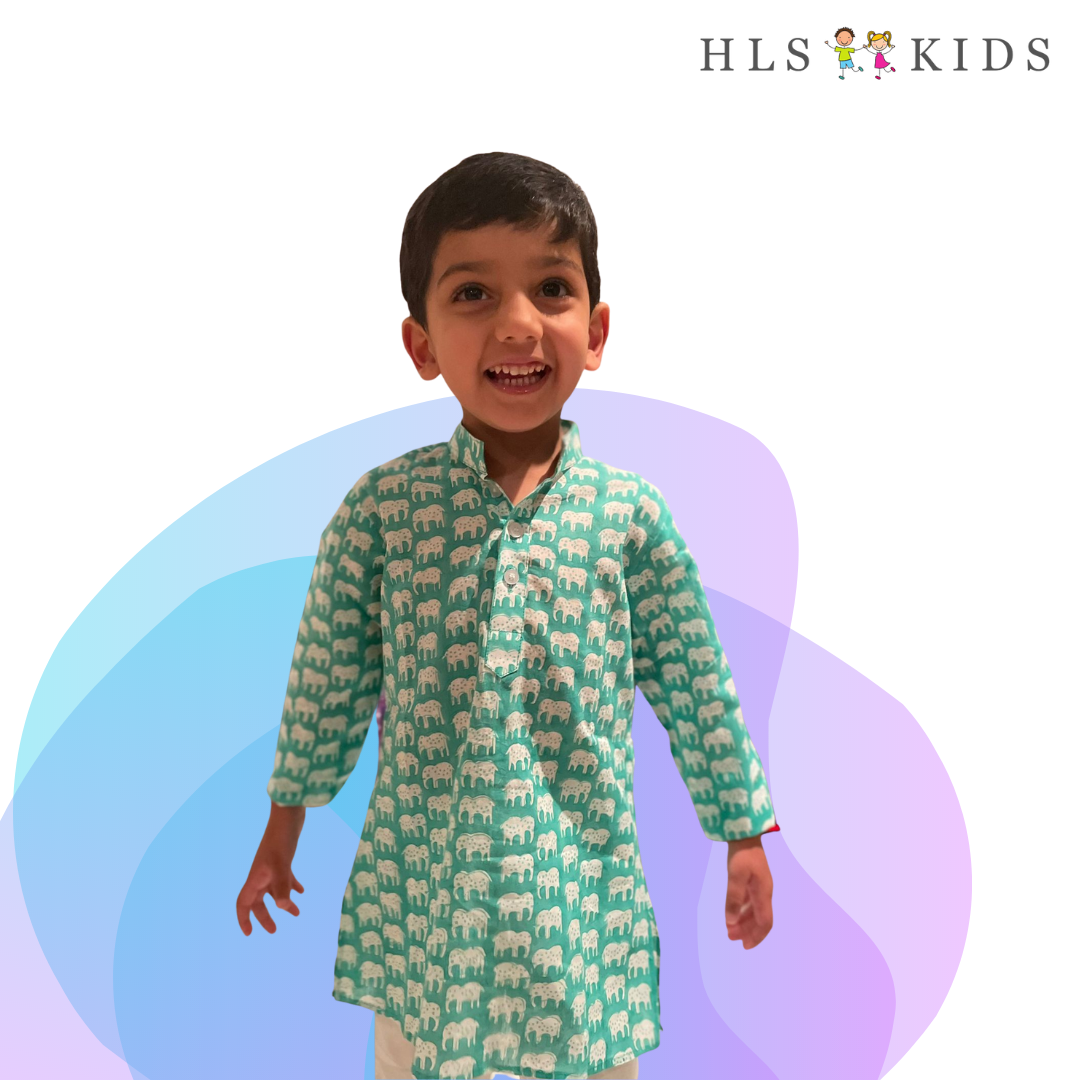 Hand-blockprint Elephant Kurta Set