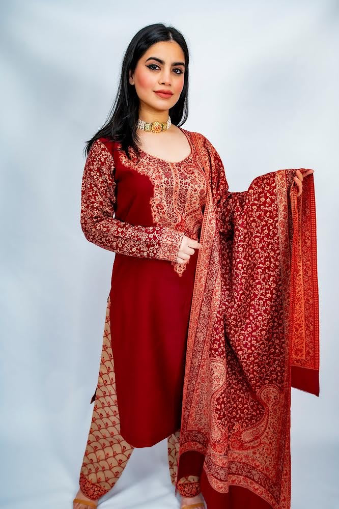 Maroon winter kanni suit