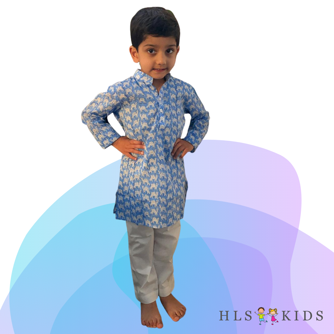 Hand-blockprint Camel Kurta Set