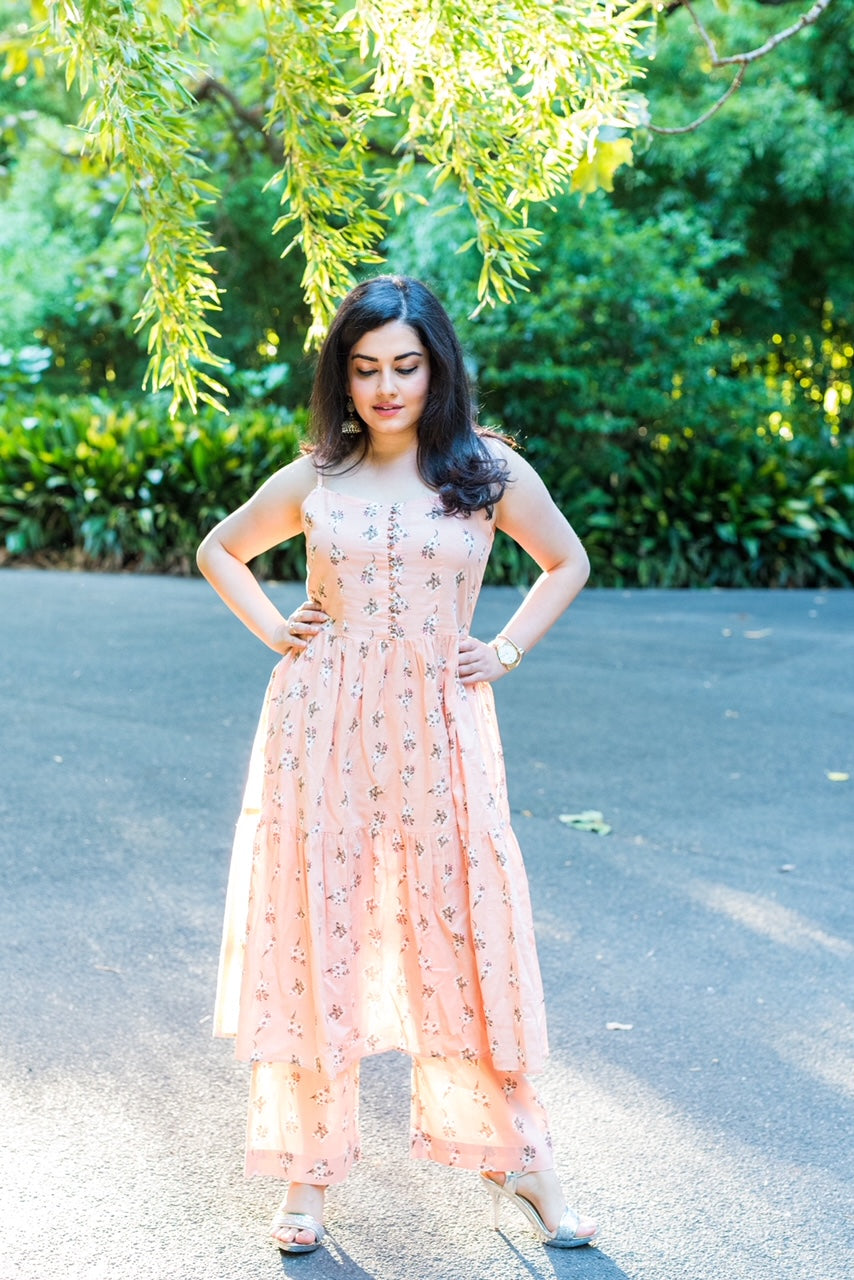 Peach floral block print co-ord set