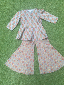 Hand-blockprint Grey Peplum Set