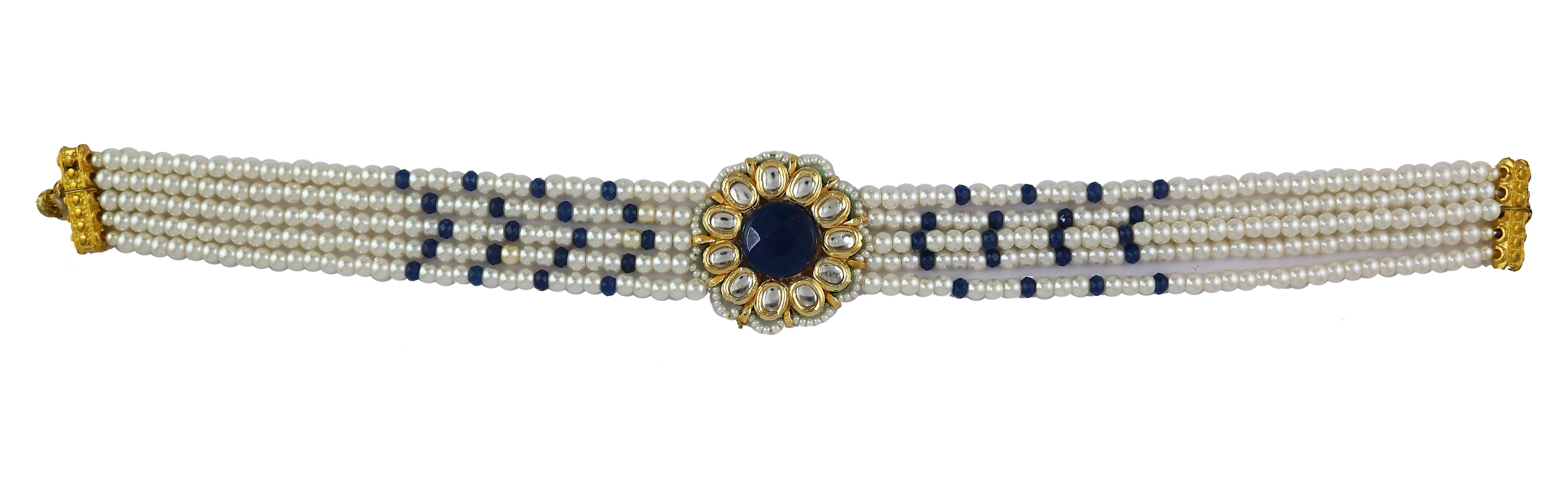 Pearl choker with midnight blue stone